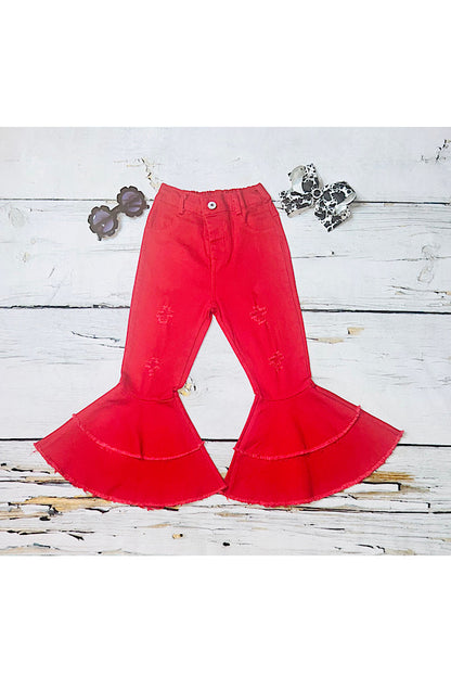 Red denim double bell bottoms 206028M