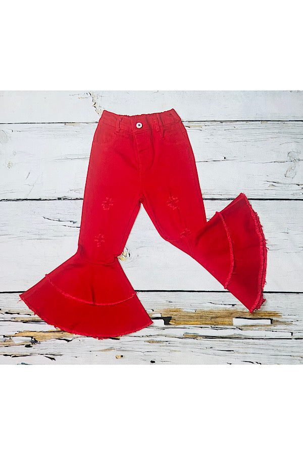 Red denim double bell bottoms 206028M