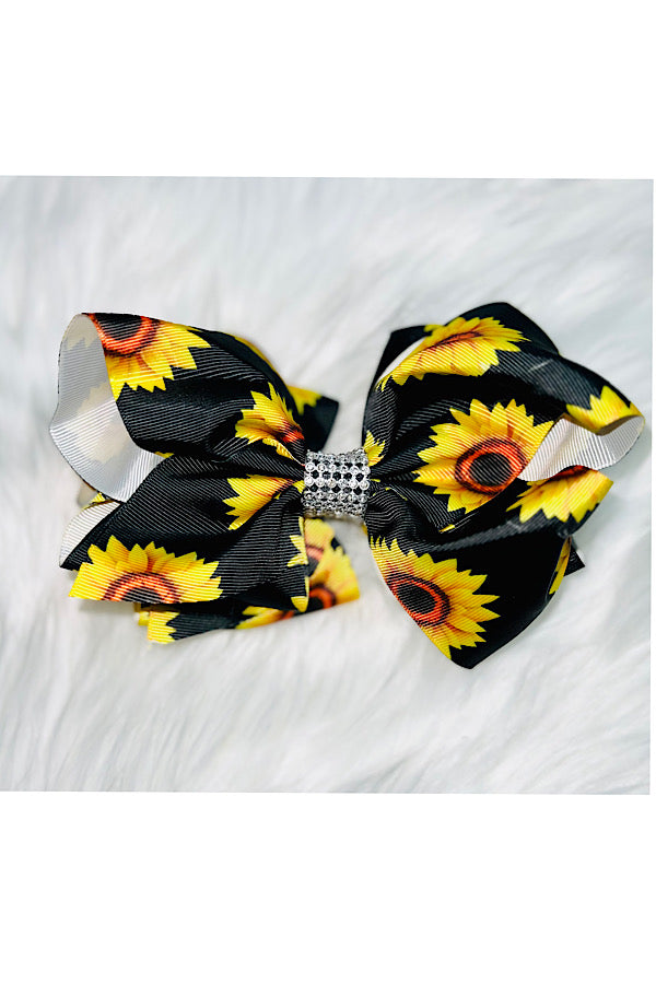 Sunflower double layer rhinestone hairbow (set of 4pcs for $10.00)