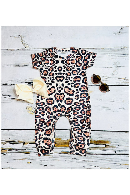 Cheetah print short sleeve baby romper 1143WY