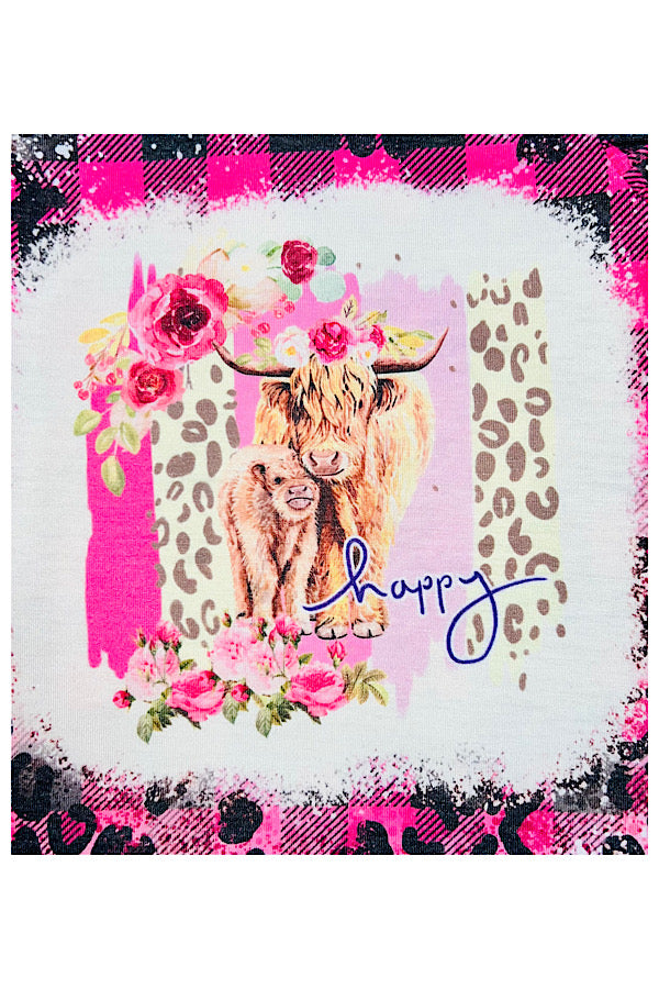 "HAPPY" pink & black plaid bull baby onesie DLH2312