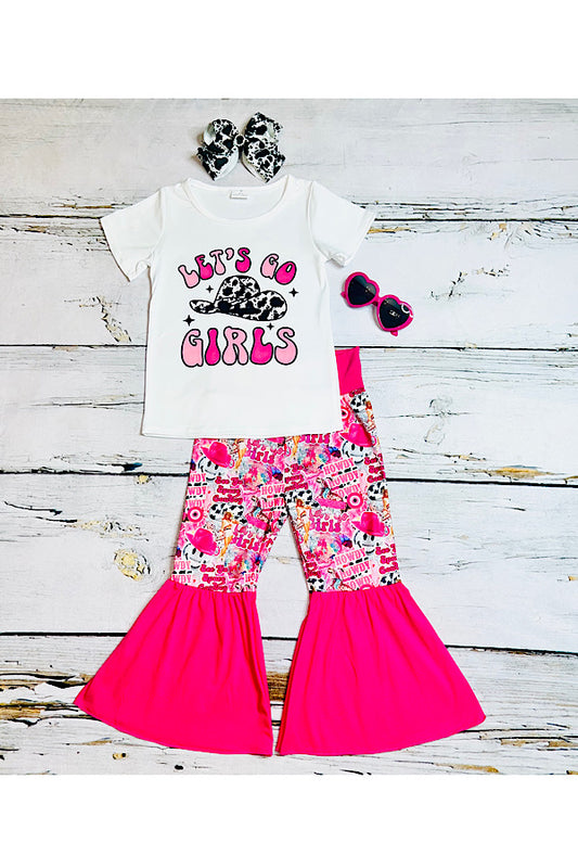 "LET'S GO GIRLS" hot pink girls 2pc set 1137WY