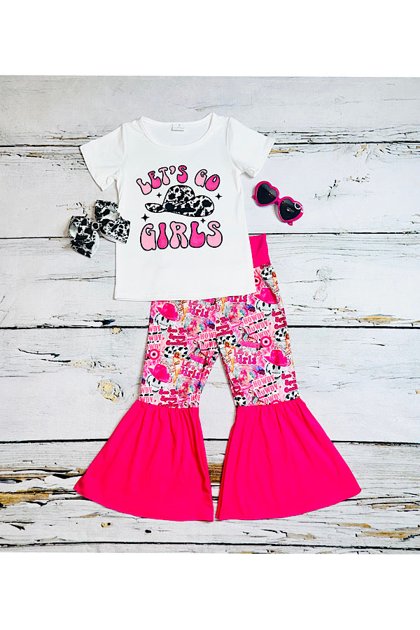 "LET'S GO GIRLS" hot pink girls 2pc set 1137WY