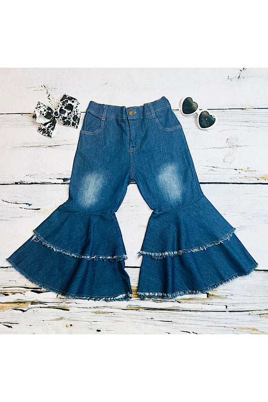 Dark blue denim double flare bell bottoms 195020M