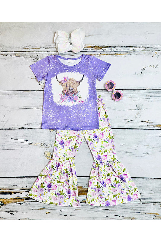 Lavender bull & floral print 2pc short sleeve set