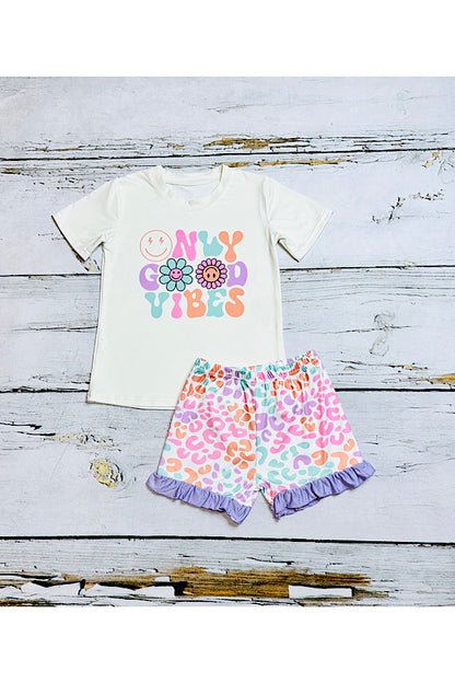 "ONLY GOOD VIBES" smiley face & multicolor cheetah 2pc set DLH2408