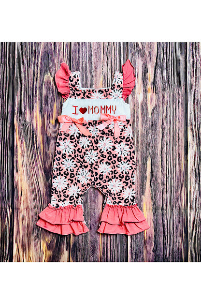 "I LOVE MOMMY" pink cheetah & flowers ruffle baby romper DLH2435