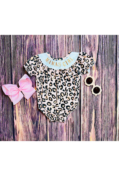Embroidered "MAMA'S GIRL" w/pink cheetah print baby romper