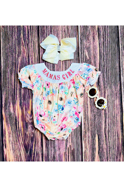 Embroidered "MAMA'S GIRL" multicolor floral print baby romper DLH2418