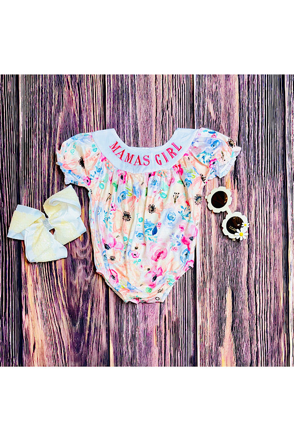 Embroidered "MAMA'S GIRL" multicolor floral print baby romper DLH2418
