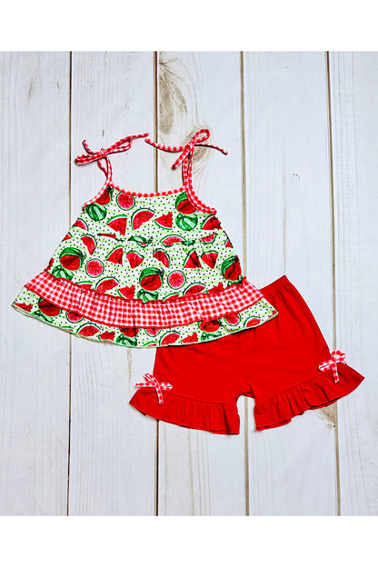 Green & red watermelon 2pc ruffle set XCH0666-3H