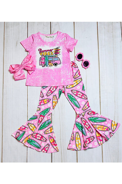 "SUMMER VIBES" pink van & surfing boards 2pc set XCH0666-11H
