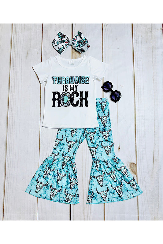 "TURQUOISE IS MY ROCK" girls 2pc set 1154WY