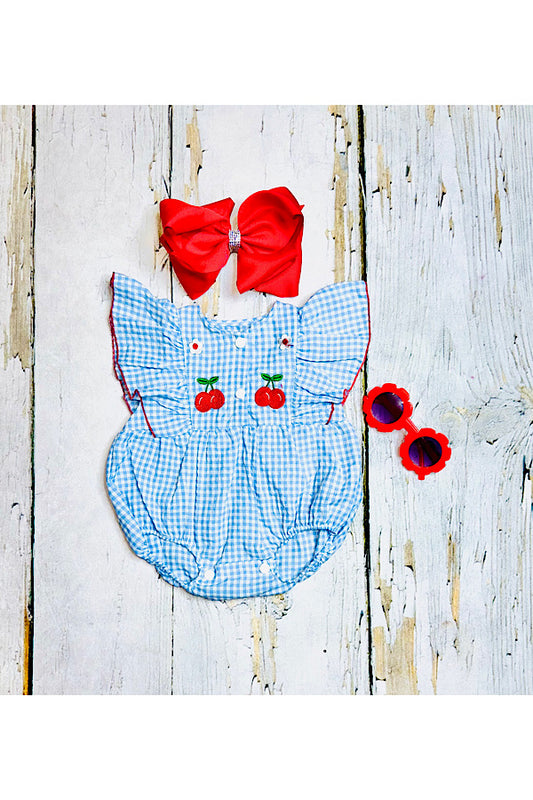 Embroidered cherries & flowers ruffle baby romper DLH2350