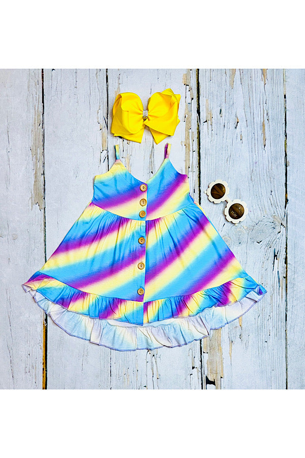 Purple, yellow, & blue stripped print high low dress XCH0888-23H
