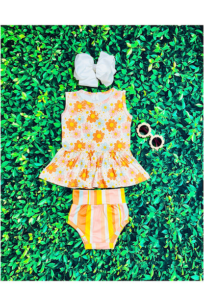 Peach floral & stripped sleeveless baby set