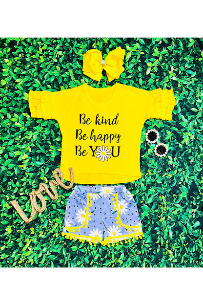 "Be kind, Be happy, Be YOU" daisies yellow 2pc set