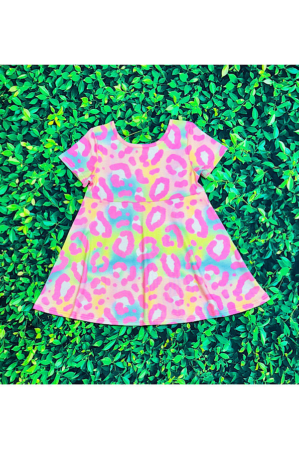 Multicolor cheetah print girls dress XCH0555-4H