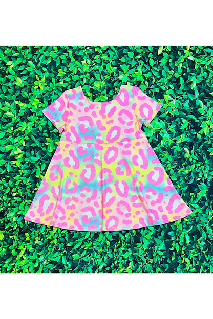 Multicolor cheetah print girls dress XCH0555-4H