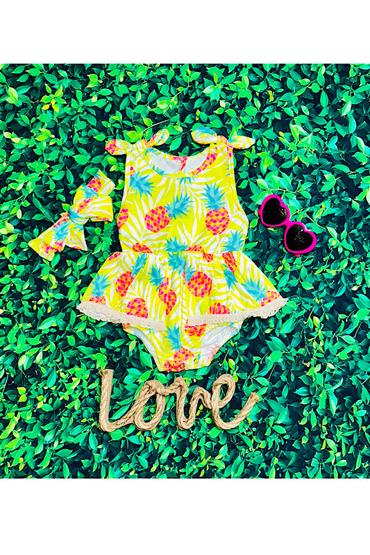 Yellow pineapples baby romper w/matching headband DLH2433