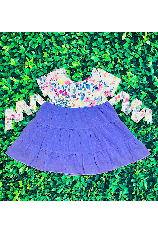 Purple & floral print girls swirl dress XCH0555-1H