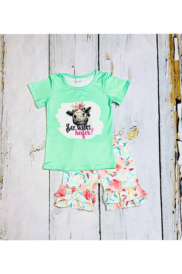 "SAY WHAT HEIFER?" cow & floral 2pc set