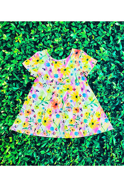 Multicolor floral print girls short sleeve dress XCH0555-6H