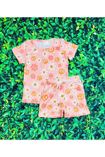 Daisies & peace sign coral 2pc set 1161WY