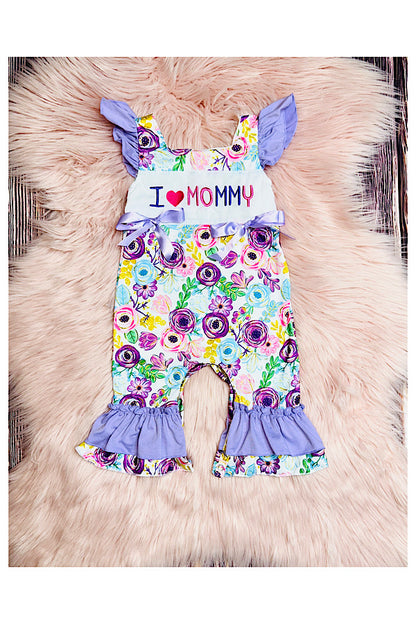 Embroidered "I LOVE MOMMY" multicolor floral baby romper