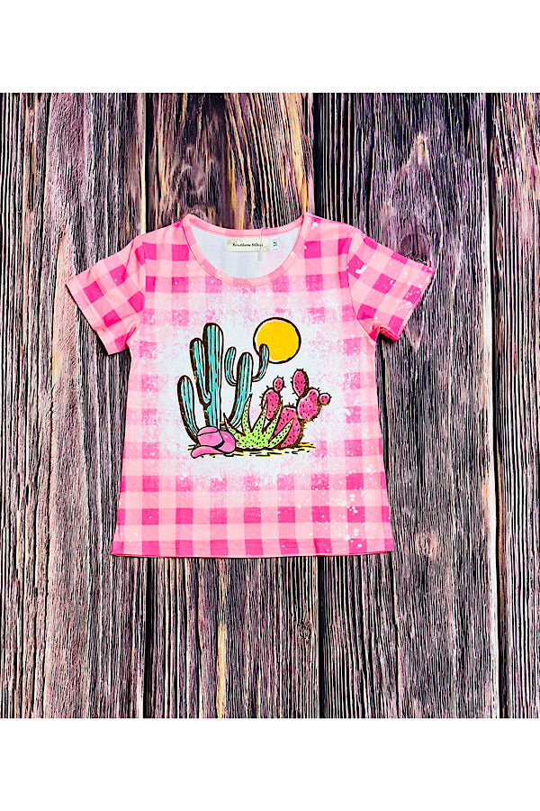 Pink checkers & cactus girls t-shirt XCH0222-1H