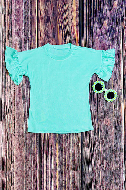 Chic aqua jersey ruffle short sleeve girl's boutique top DLH2499