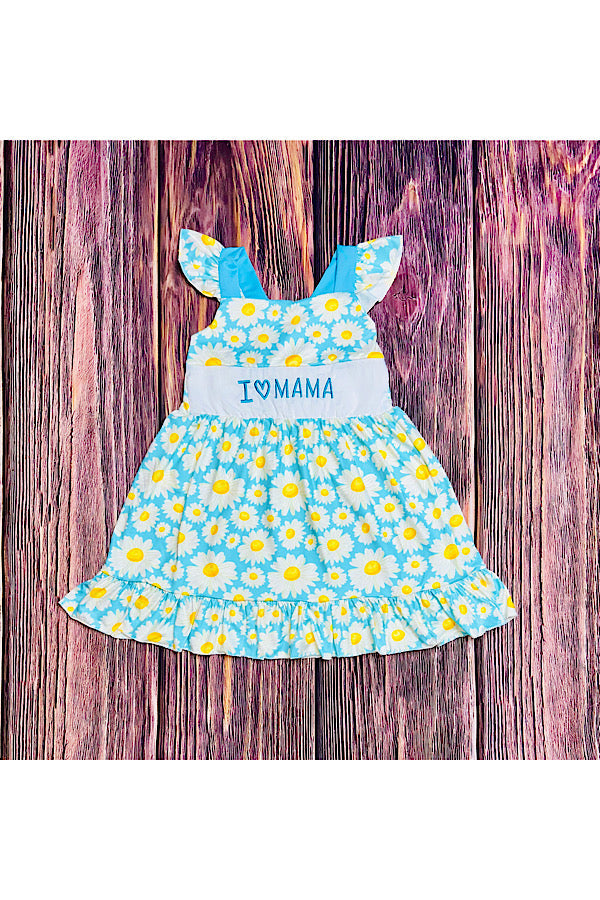 Embroidered "I LOVE MAMA" daisies ruffle dress DLH2412
