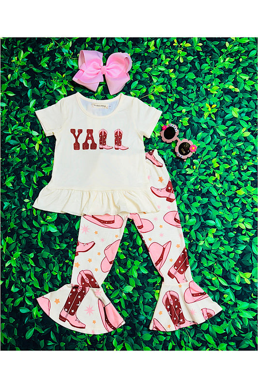 "YALL" western boots & hat girls 2pc set XCH0666-12H