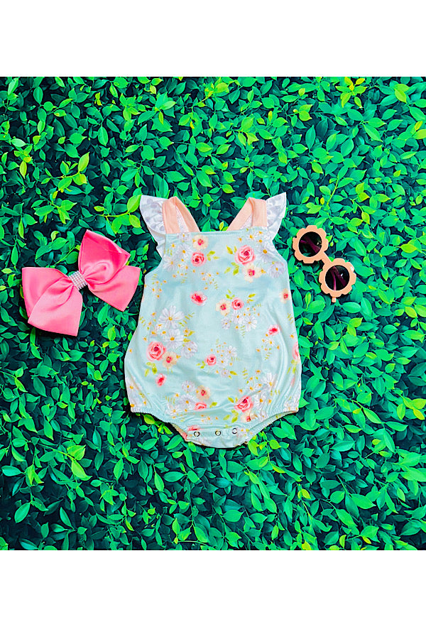 Pastel tones floral sleeveless ruffle baby romper 1168WY