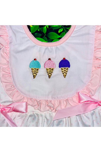 Embroidered ice cream cones & polka dots baby romper DLH2543