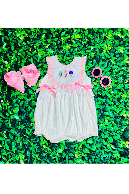 Embroidered ice cream cones & polka dots baby romper