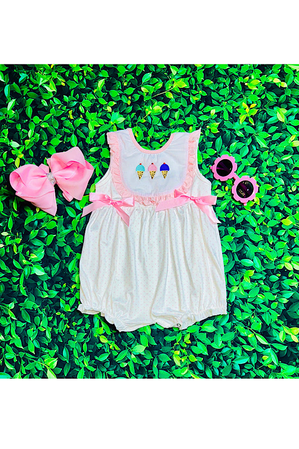 Embroidered ice cream cones & polka dots baby romper DLH2543