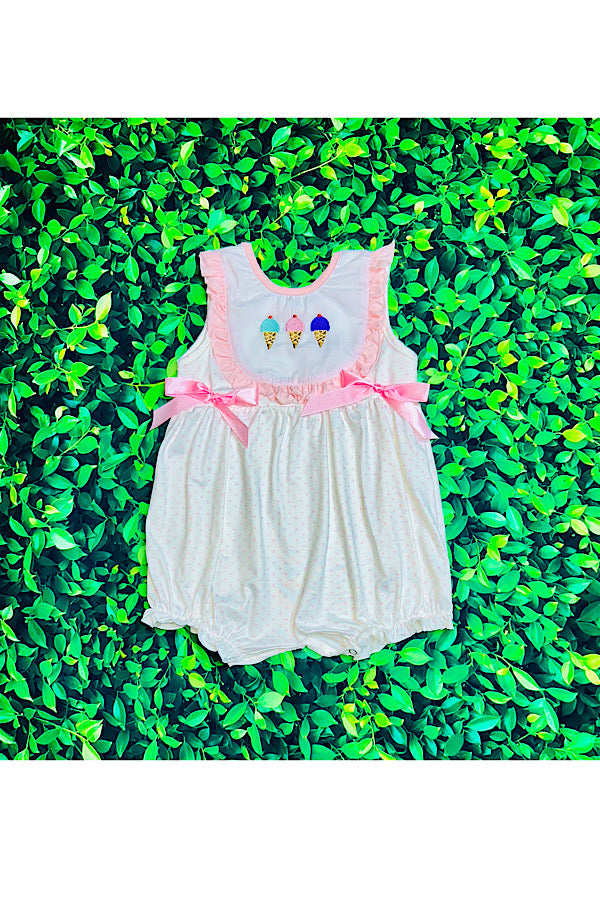 Embroidered ice cream cones & polka dots baby romper