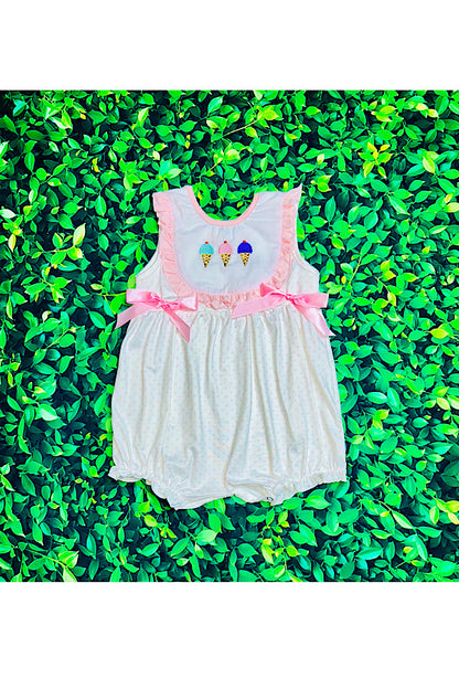 Embroidered ice cream cones & polka dots baby romper DLH2543