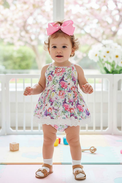 Pink & purple floral print baby romper dress XCH0999-4H