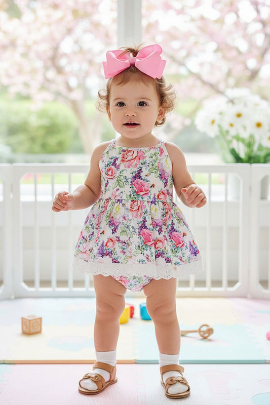 Pink & purple floral print baby romper dress XCH0999-4H