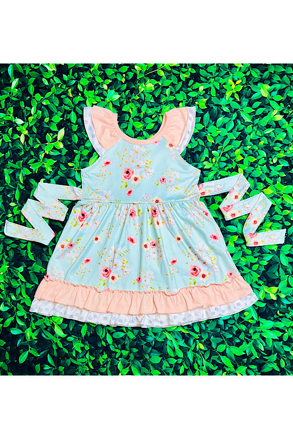 Pastel tones floral sleeveless ruffle dress 1167WY
