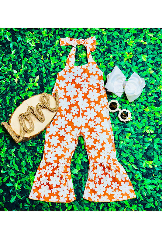 Rust & white flowers halter girls jumpsuit 1151WY