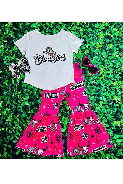 "COWGIRL" hot pink western print 2pc set DLH2520
