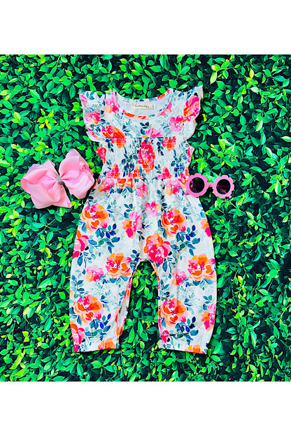 Pink & orange floral smocked baby jumpsuit/romper XCH0999-19H