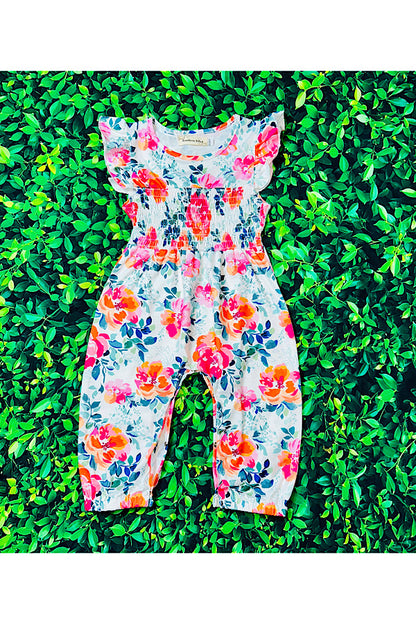 Pink & orange floral smocked baby jumpsuit/romper XCH0999-19H