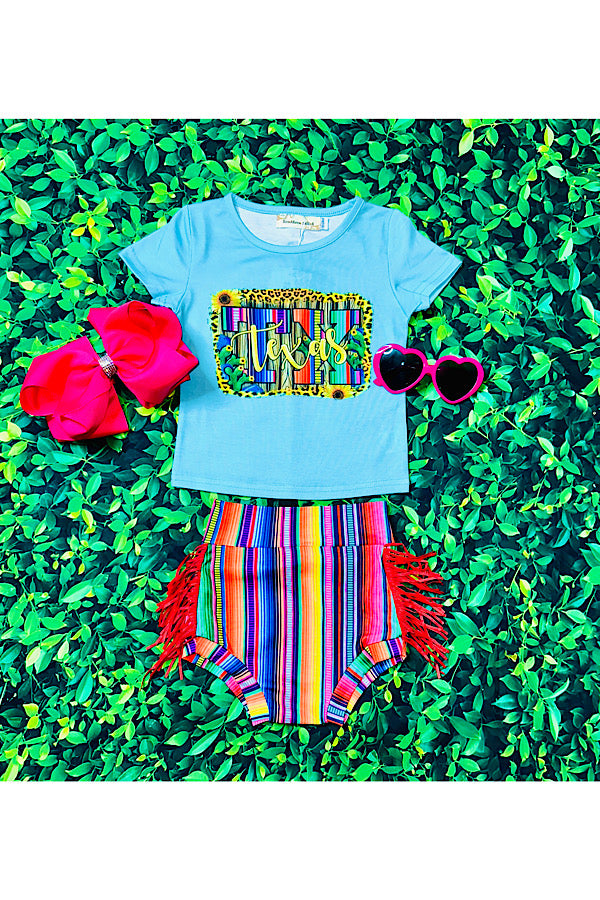 "TEXAS" multicolor serape print & fringe baby set