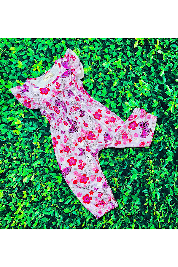 Butterflies & flowers smocked baby jumpsuit/romper XCH0999-21H
