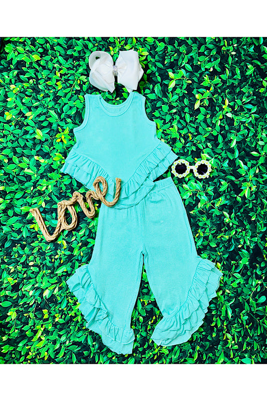 Aqua ruffle top w/flare bottoms set DLH2512