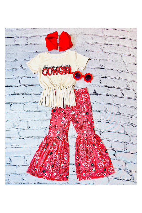 "MAMA'S LITTLE COWGIRL" red paisley 2pc set DLH2441